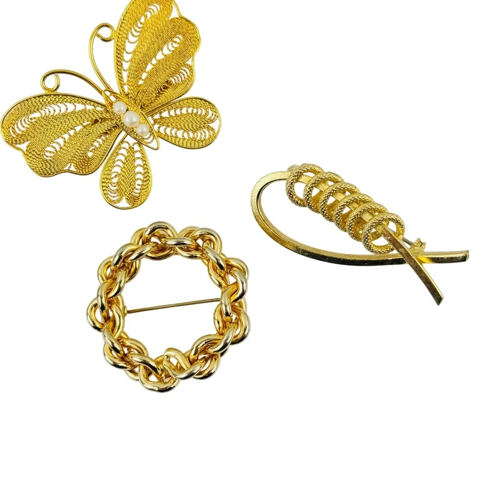 Vintage Brooch Pin Lot 10pc Trifari Monet Gold Silver Tone‎ Butterfly Leaf Heart